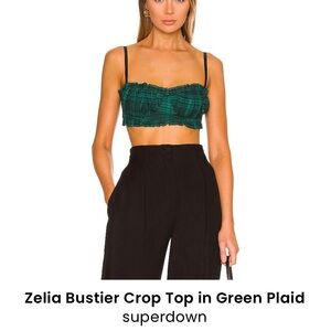Superdown Teal Plaid Ruffle Crop Top